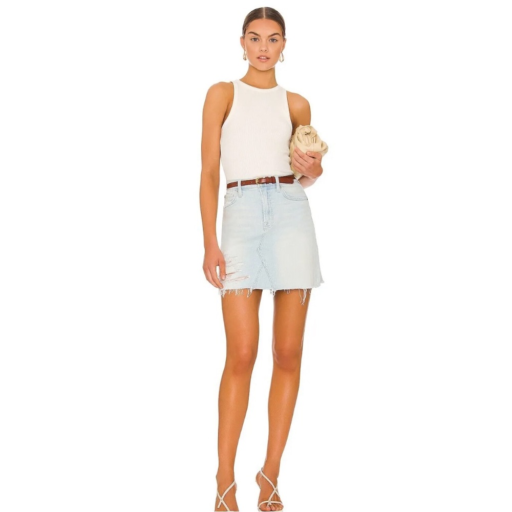7 For All Mankind Women's Denim Distressed Miniskirt Stretch Sun Blue Vintage 23